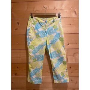 Vtg White Label Lilly Pulitzer Fish Print Glow Crop Pants Sz 4
